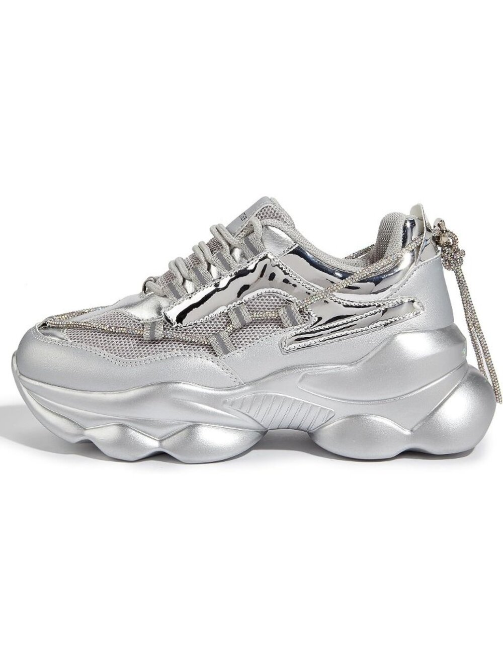 Women's Silver Sparkly Bling Rhinestone Rope Casual Chunky Walking Sneakers Shoe
